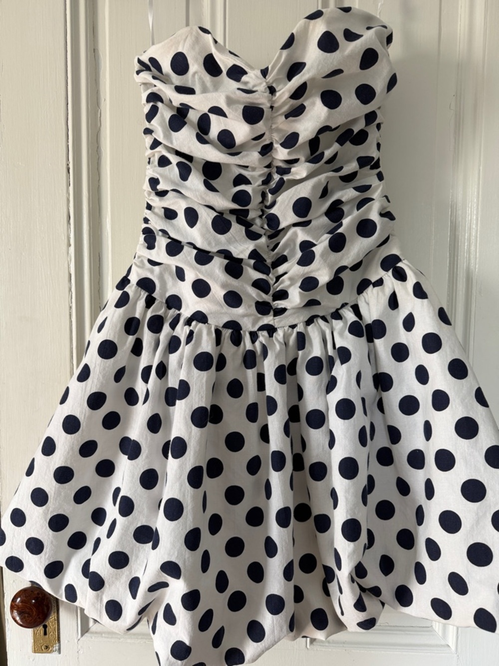 My Michelle White Dress with navy Polka Dots - Picture 3 of 9